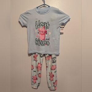 Kids Hogs and Kisses Pig Print Pajama Set - Light Blue